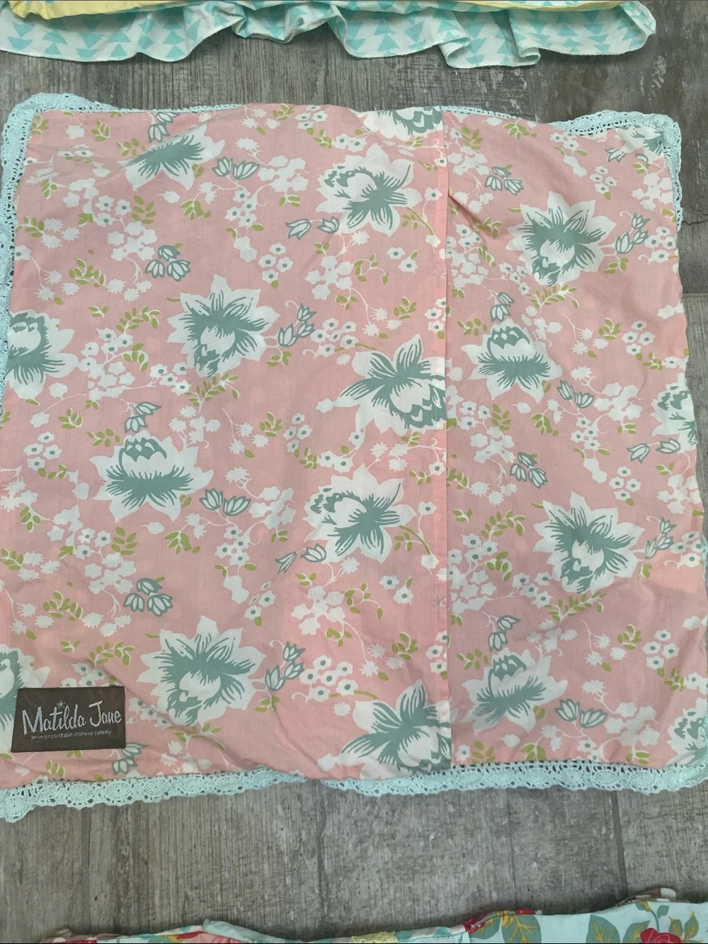 Matilda Jane Brown Polka Dot, Aqua, Pink Floral Layered Pillow Cover